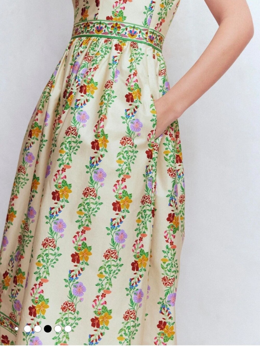 Boden Cream Floral Square-Neck Midi Dress - Picture 5 of 9